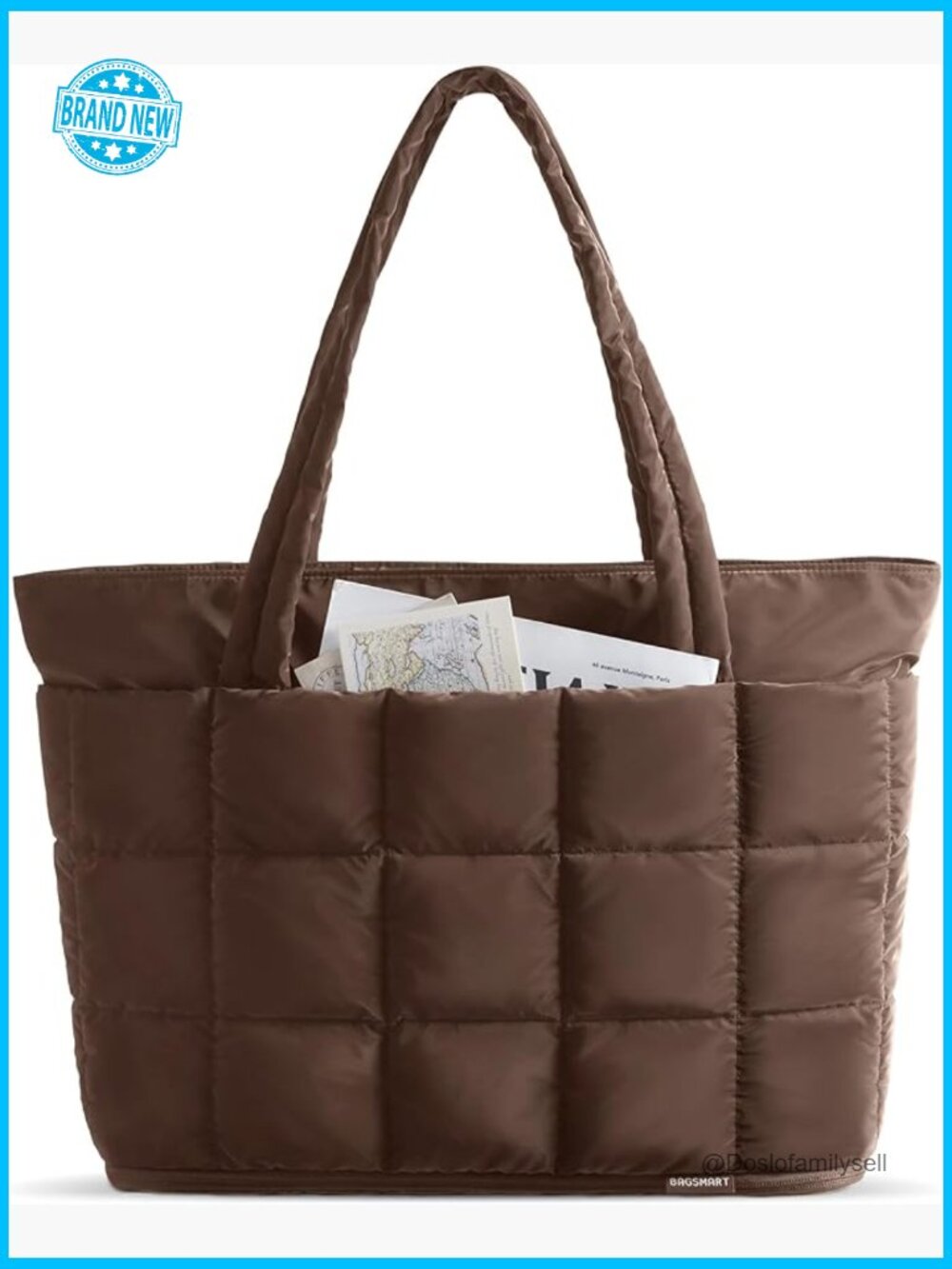 Quilted Puffer Tote Handbag Expandable Water-Resistant Travel Work Bag